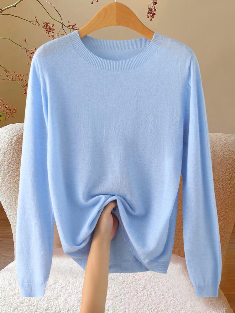 Women's Slim Fit Heathered Wool Sweater - 2026 Long Sleeve Knitwear