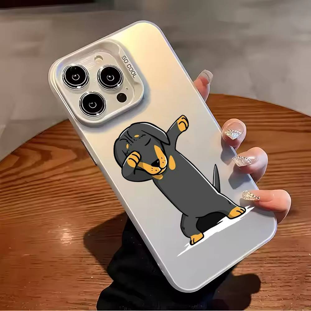 Cute Dachshund Dog Phone Case For iPhone 17,16,15,14,13,12,11,Pro Max,Plus Candy Silver Cover