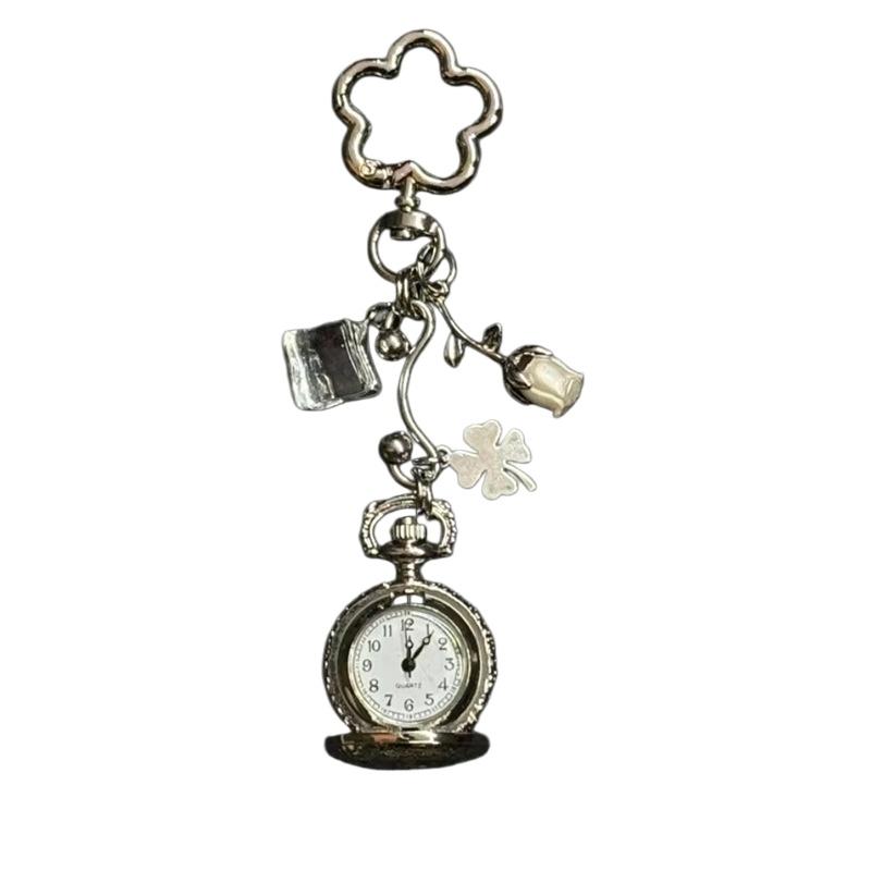 1Pcs Steampunk Clock Vintage Necklace Pendant Jewelry Watch Heart Pocket Watch Chain Keychain Men Women Gift