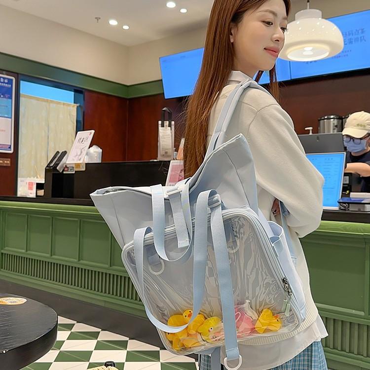 Schoolbag original daily versatile transparent bar two-dimensional messenger shoulder pain bag women's tutoring bag large capacity niche