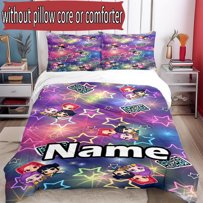 3pcs Duvet Cover Set (1*Duvet Cover + 2*Pillowcase, Without Core), Custom Name KPop Hunters Pattern Bedding Set, Home Bedroom Decor Gift
