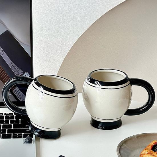 Coffee Cup 310ml Minimalist Ceramic Tea Mug Thickened Retro Black & White Coffee Cup with Ergonomic Handle Juice Milk Water Cup for Home Office