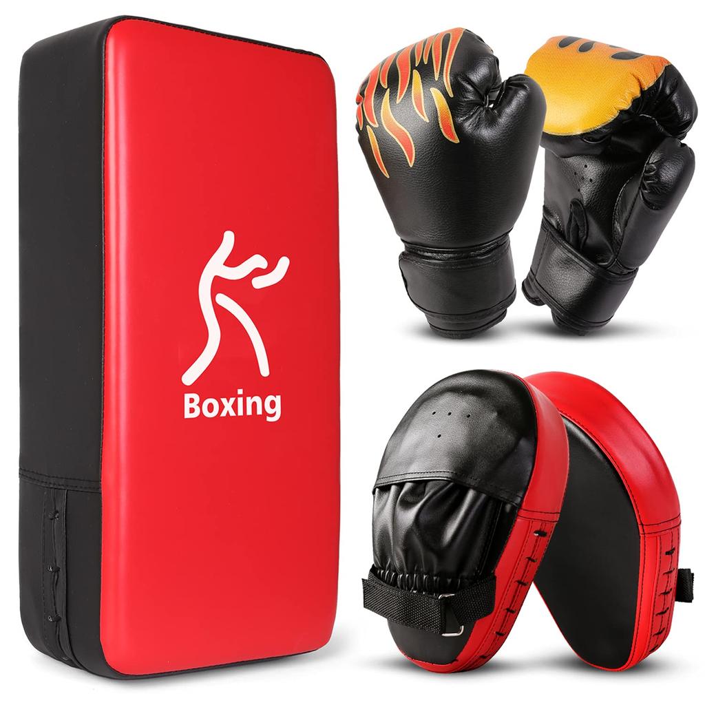 Odoland Set of Punching and Kicking 6oz Boxing Gloves with Premium PU Laser Kick Perfect for Kids and Striking Muay and Beginner Practice 3-Piece