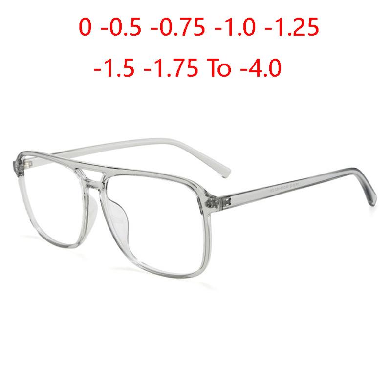 Blocking Blue Light Square Nearsighted Spectacle Double Beam Transparent Gray TR90 Diopter Glasses Prescription -0.5 -1.0 To -4