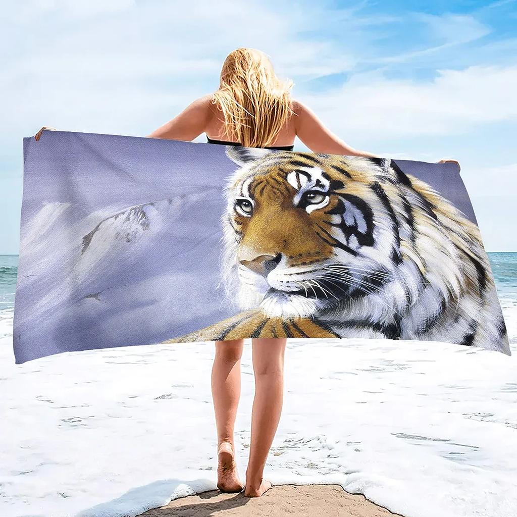 Absorbent Beach Towel Tiger Print Sand Free Lightweight Quick Dry Gym Sunbed Pool Swim Travel Towels Blanket for Men Women