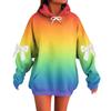 Ladies' Gradient Printed Bow Long Sleeved Loose Fitting Headband With Rope Hooded Sweatshirt Top