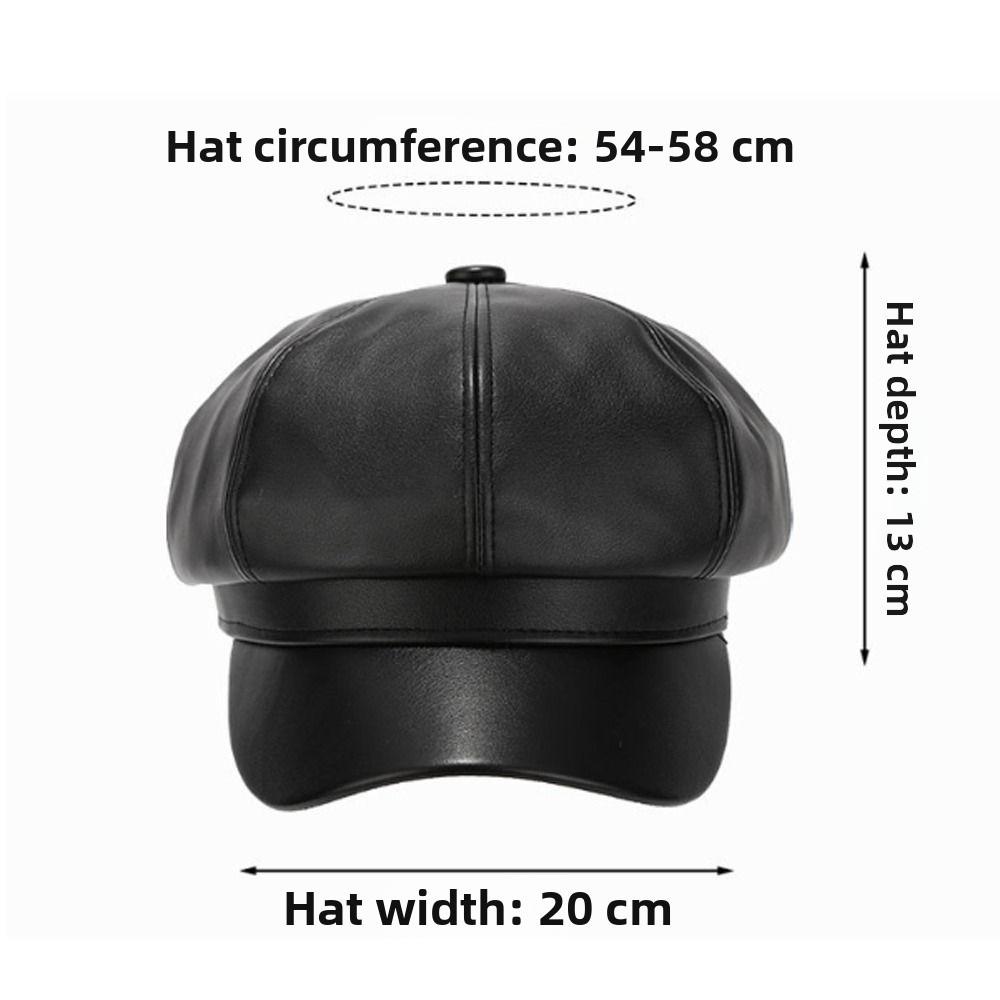 PU Leather Newsboy Cap Solid Color Peaked Cap Creative Gift Beret Hat  Cold Weather Use