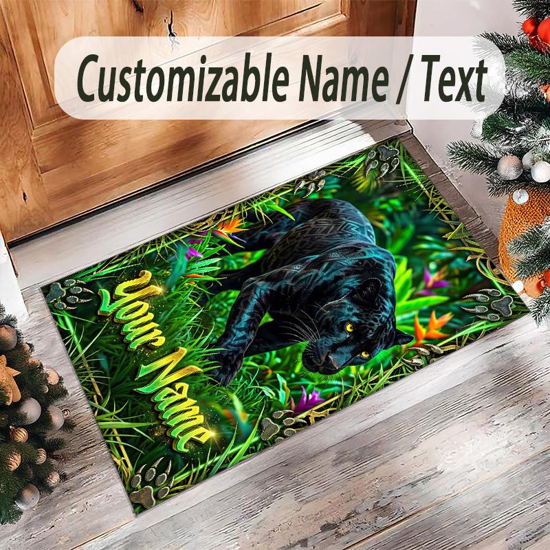 Lion Tiger Theme Crystal Velvet Rug Personalized Custom Name Text Soft Floor Mat Home Decor