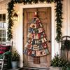 Vintage Patchwork Christmas Tree Door Hanging Handmade Hand-Sewn Oversized Fabric Christmas Tree Cozy Soft Plaid Print