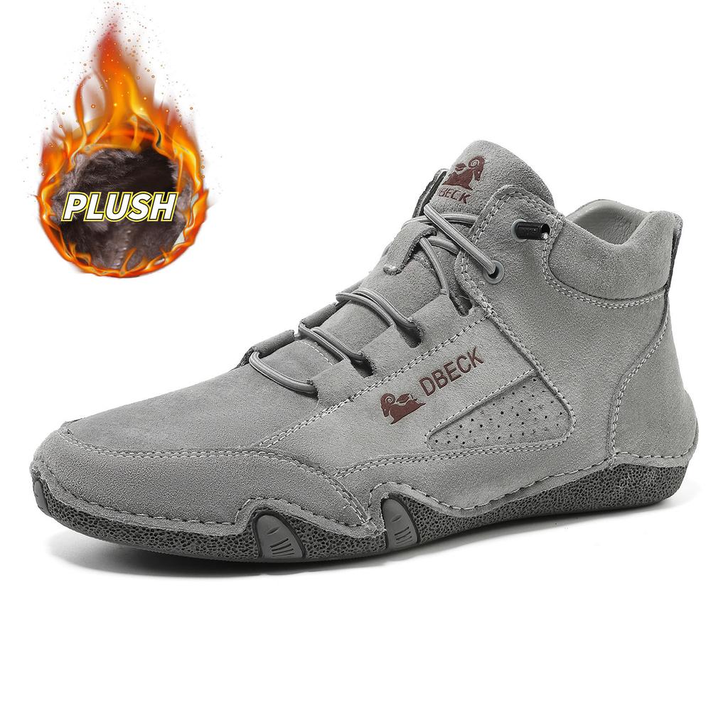 High-Top with Velvet Men's Warm Shoes Men's Casual Shoes Cotton Shoes Top Layer Leather Men