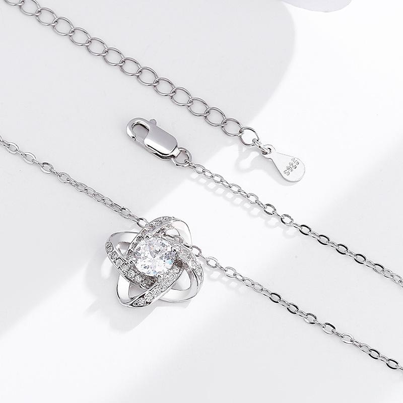 S925 Silver Four-Leaf Clover Necklace, Simple & Elegant Eternity Star, Full Zircon Pendant Clavicle Chain