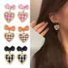 Cute Korean Hanging Love Grid Pearl Heart Earrings for Women Girls Fashion 2024 Bowknot Earrings Trend Party Jewelry