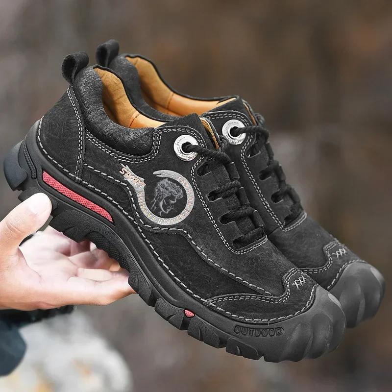Outdoor Camping Hiking Shoes Men Genuine Leather Sports Sneakers Man Travel Casual Shoes Leisure Walking Climbing Men's Footwear