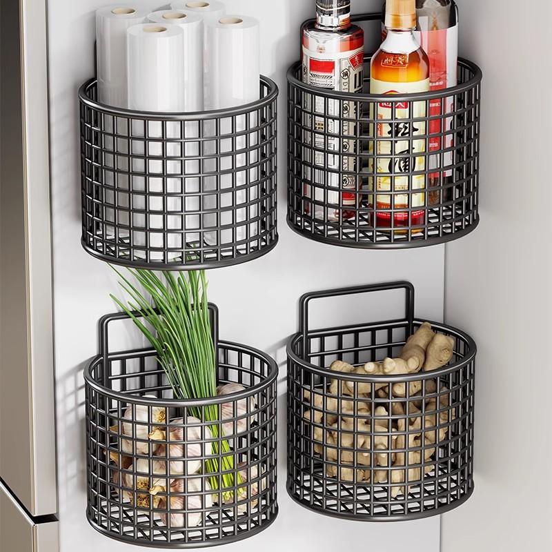 1/2/3 Grid Wall Mounted Kitchen Shelf Organizer Metal Rack Pantry Storage Garlic Ginger Hanging Wire Basket Holder
