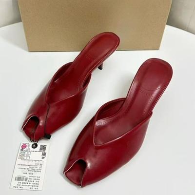 Peep Toe Women High Heeled Sandals Patent Banquets Designer Elegant Sexy Ladies Mules Shoes