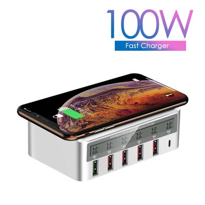 USB PD QC Şarj Cihazı Adaptörü Kablosuz Şarj Cihazı 6 Port Hızlı Şarj İstasyonu iPhone 16/15/14 Pro Max iPad, Samsung Huawei için