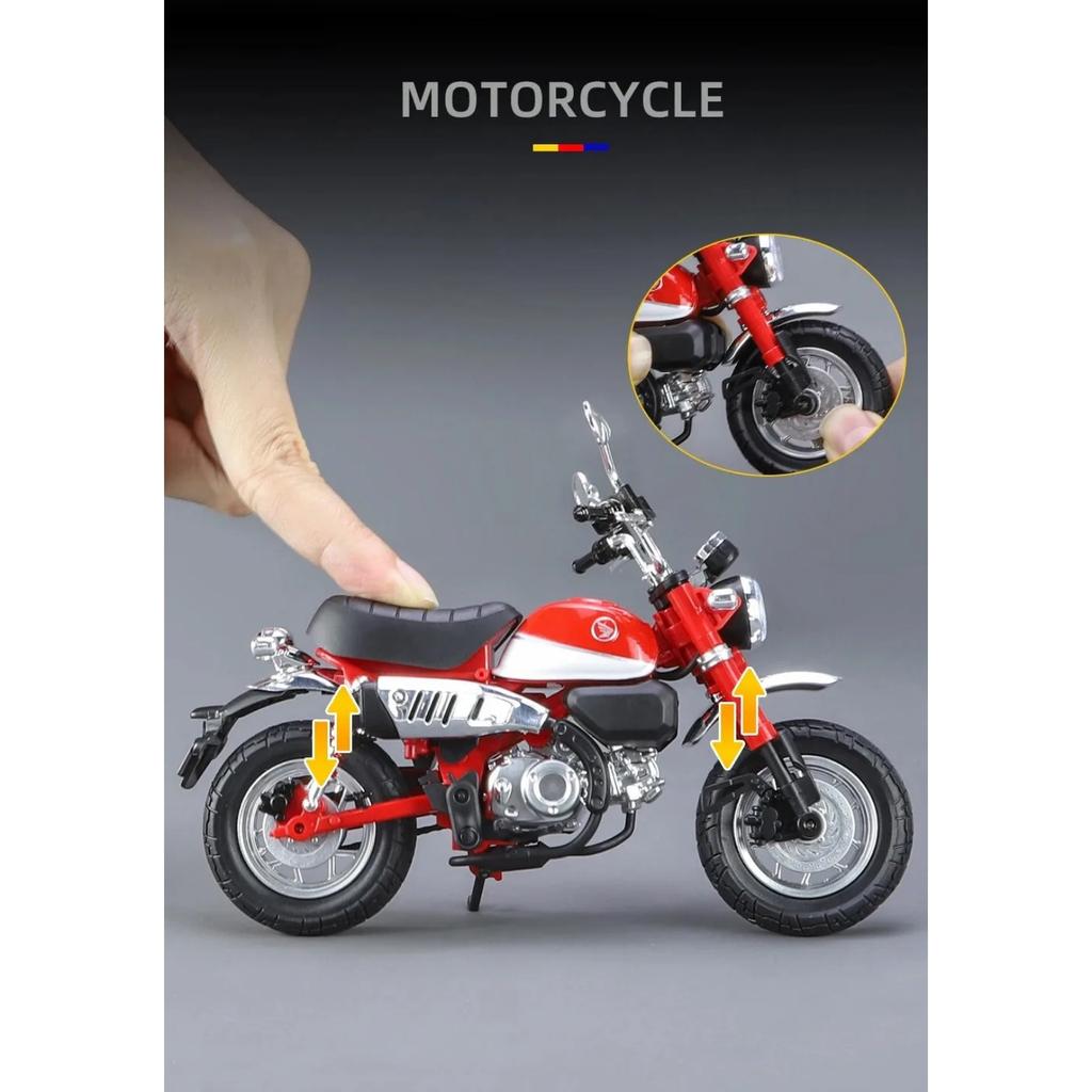1/12 Honda Monkey 125 Alloy Motorcycle Model Die Cast Toy Vehicle Simulation Sound and Light Off Road Autocycle Collection Toys