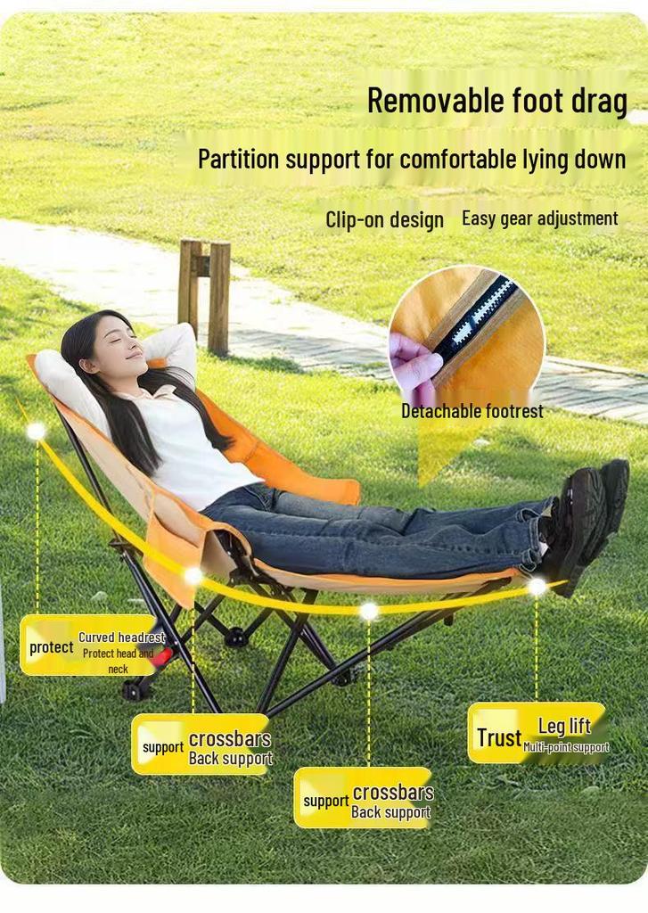 Outdoor Folding Recliner Chair with Leg Rest and 4-Position Adjustable Cotton Seat for Camping and Picnics