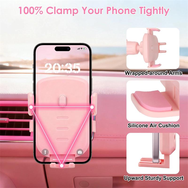 Pink Universal Car Phone Holder With Metal Hook Clip For Air Vent Mounting: Secure And Adjustable Cell Phone Stand For Iphone
