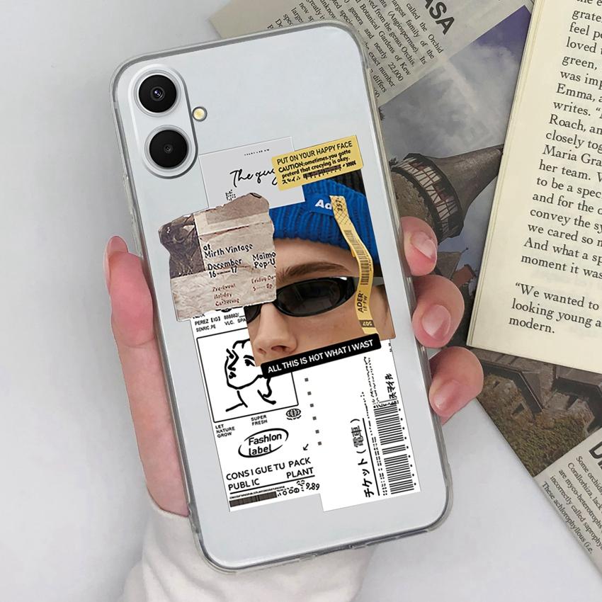 Für Samsung A07 A71 A53 A17 A37 A54 M36 F36 F56 Handyhülle Niedliches Junge Mädchen Etikettenmuster Transparentes TPU Silikon Modehülle Für Samsung Bumper Case
