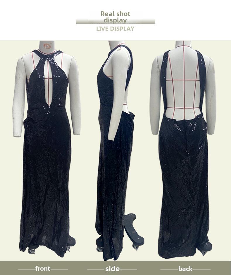 2025 Cross-Border Beaded Irregular Halter Neck Evening Dress for Women