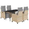 5 Piece Garden Dining Set with Cushions Beige Mix Poly Rattan