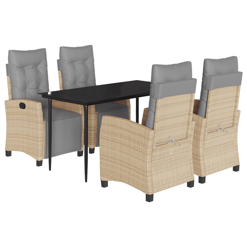 5 Piece Garden Dining Set with Cushions Beige Mix Poly Rattan