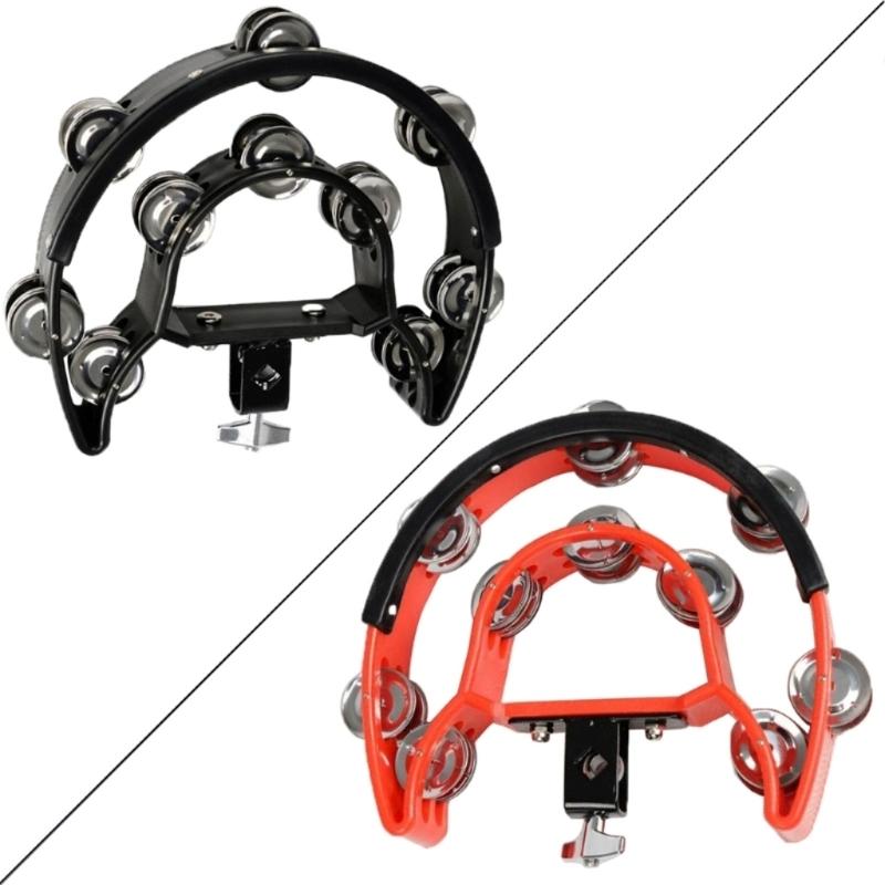 Drum Set Half Moon Tambourine with Mounting Eye Bolt Hi-Hat Tambourine with Double Row Jingle Easy Installation