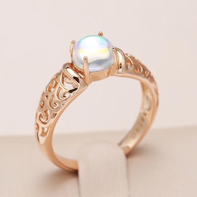 Trend Maansteen Ringen Voor Vrouwen Roségoud Kleur Holle Bloem Etnisch Bruidsring Vintage Dagelijkse Fijne Sieraden