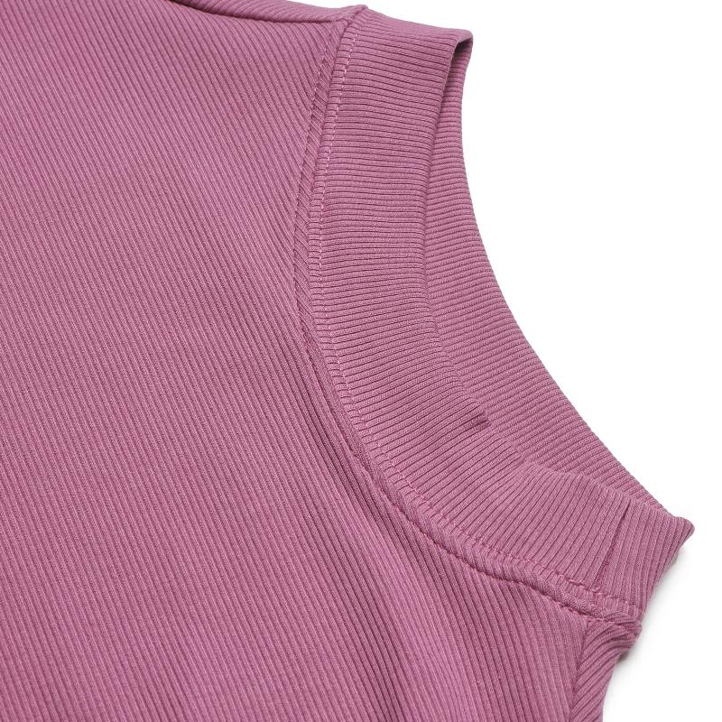 FILA Original Simple Classic Retro Casual Versatile Comfortable Split Solid Color Knitted Short Sleeve Dress Women dresses Brick-Red F51W629312FWI