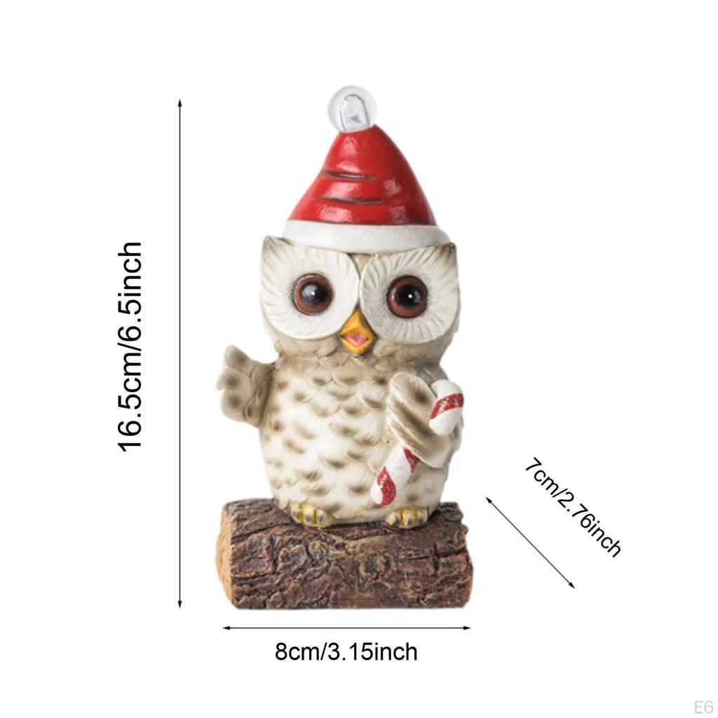 Christmas Owl Sculpture Big Eyes Statue with Light House Decor Craft Figurine for Desktop