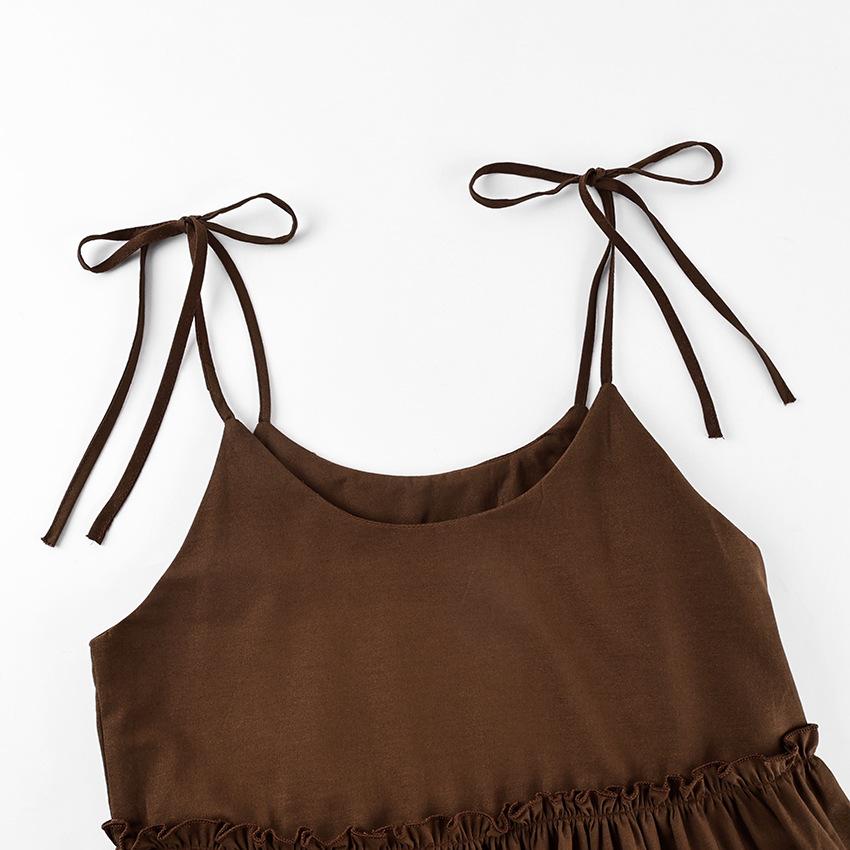 Spring/Summer new European and American sexy spaghetti camisole dress, salt-style vacation loose cotton-linen A-line skirt