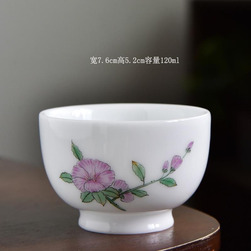 120 ml Teetasse aus Eissamen-Schafsfett-Jade-Porzellan, handbemalte Blumen-Meistertasse, Zen-Meditations-Presstasse, Chazhan-Kung-Fu-Teeservice