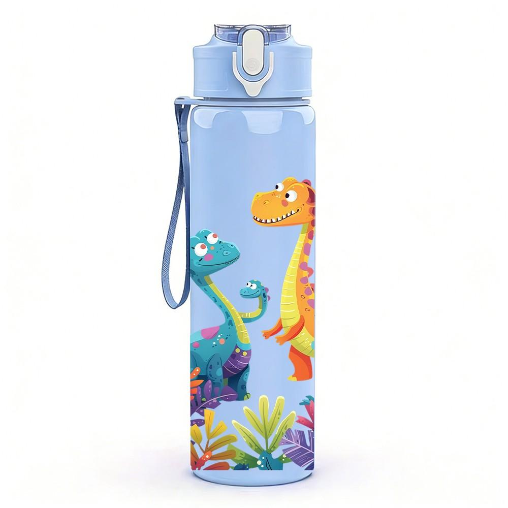 1PC Dinosaur Palm Tropical Scene Print 750ml Color Plastic Sports Water Bottle Leakproof Flip Straw Lid Suitable for Sports Office Home Use