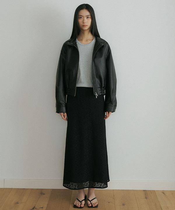 Lingseoul [Select Length] Lace Banding Skirt-Black (Midi/Long)