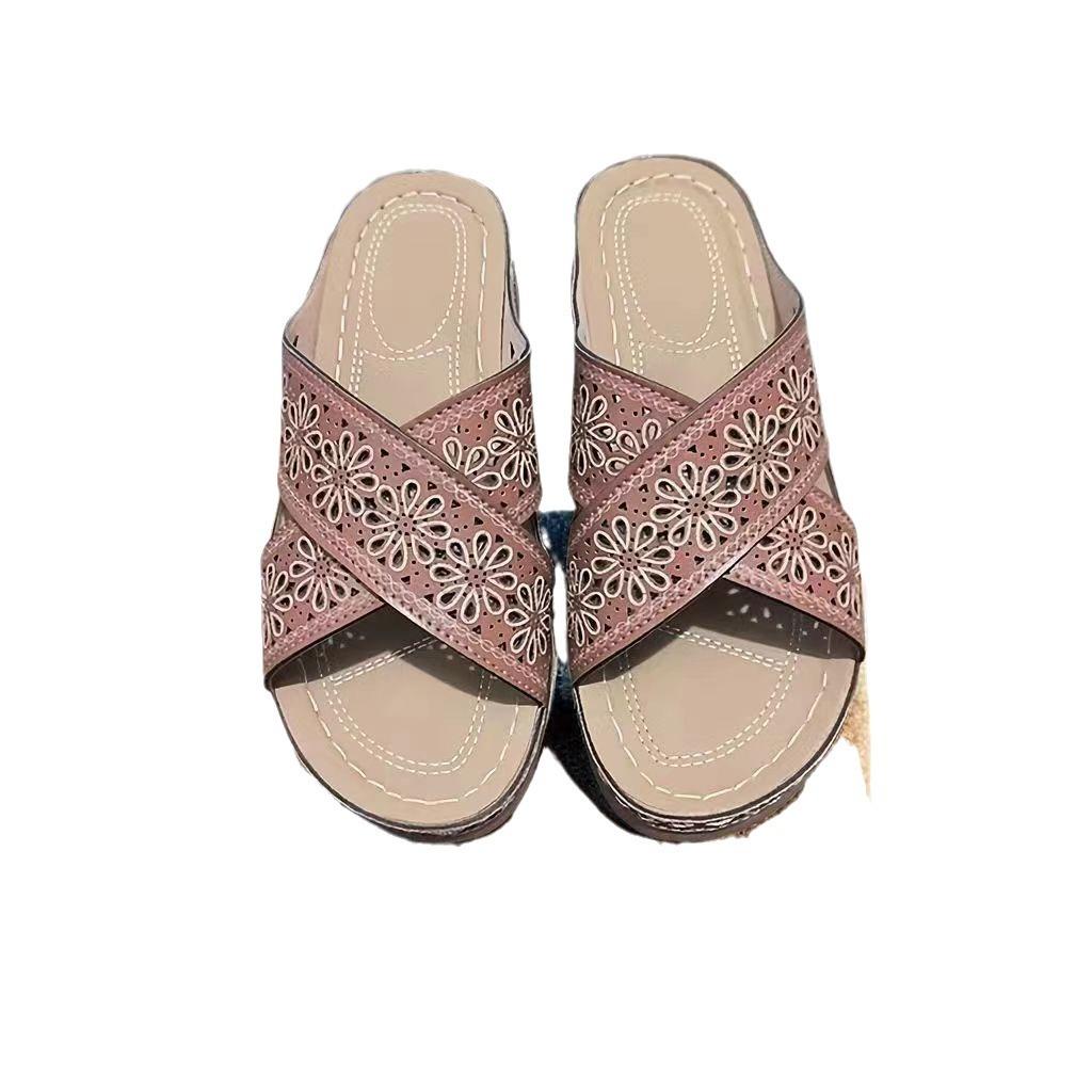 Women's Shoes Large Size Fashionable Retro Solid Color Platform Slippers