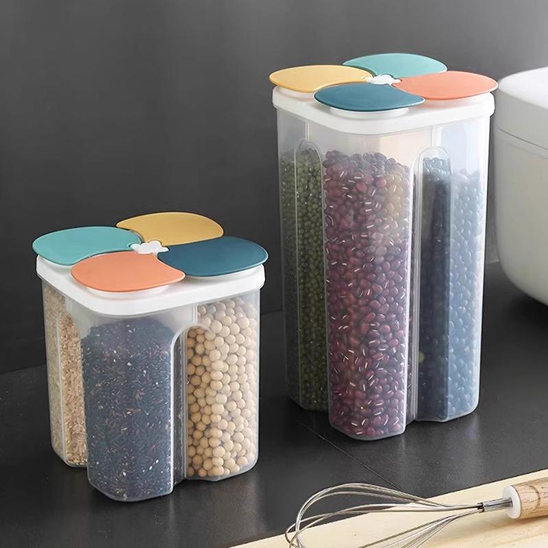 1 Stück Vier Körner Und Getreide Transparenter Aufbewahrungs-Frischhaltebehälter Küchenbedarf Feuchtigkeitsdicht Versiegelt Fachweise Offener Deckel Glas