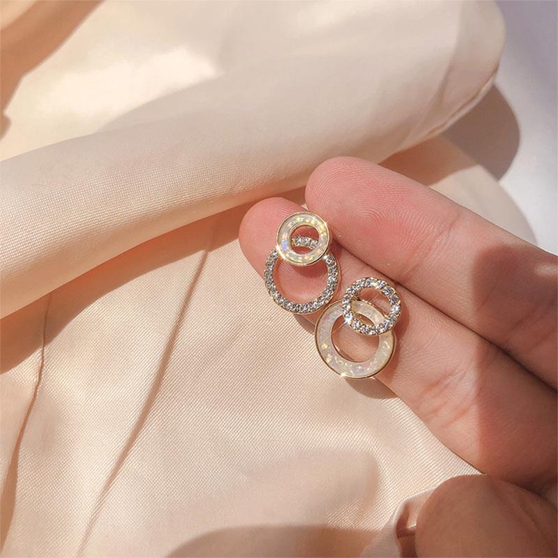 Brincos de Metal Dourado com Cristais em Forma de Gota Dupla Círculo Simples Coreanos Para Mulheres Moda Pequenos Pendientes Joias Melhores Amigas Presentes