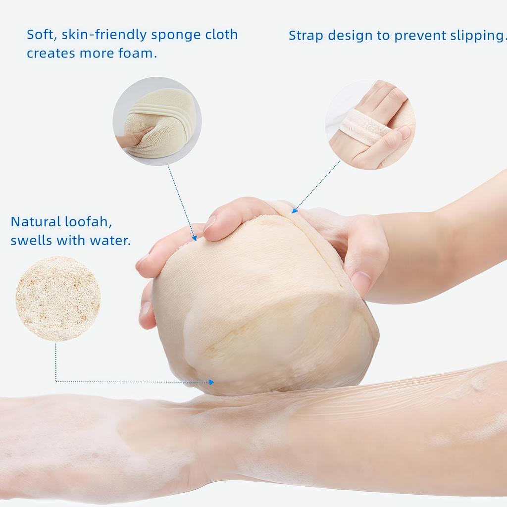 Loofah Sponge Pad - Natural Loofah and Terry Cloth Shower and Bath Body Scrubber, Smooth Skin, Essential Personal Care