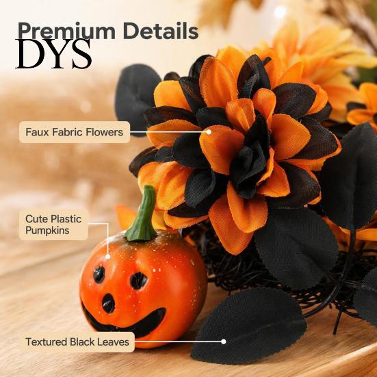Heim Herbstliche Atmosphäre Dekor Halloween Kranz für Haustür, Künstlicher Herbst Ahornblatt Rose Kürbis Vintage Dunkle Ästhetik Partyzubehör Kranz,