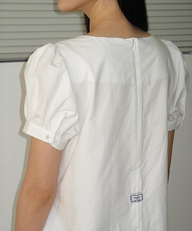 Ronron Ribbon Bow Half Sleeve Dress White