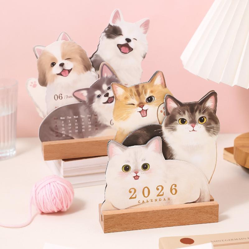2026 Cute Cat Dog Series Desk Calendar Table Planner Yearly Agenda Organizer Memo Notes For Home Office School Daily Scheduler