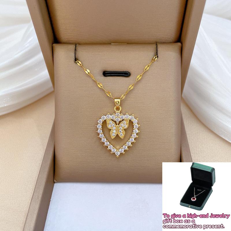 

Love butterfly full of diamonds light luxury temperament gorgeous full of diamonds necklace women s versatile collarbone chain chain