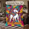 Coperta da divano a tema unicorno con nome personalizzato, coperta morbida e accogliente per casa, divano, letto
