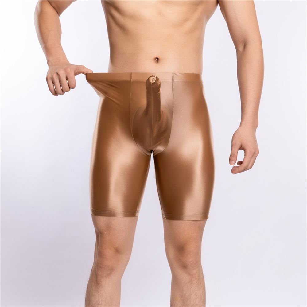 Sexy Männer Satin Glatt Penisring Boxer Gym Leggings U Konvexe Tasche Dessous Shorts Slip Höschen Elastische Hosen Formwäsche