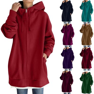 Women Zip Up Hoodie Long Sweatshirt Lightweight Loose Long Sleeve Casual Sweatshirt With Pockets