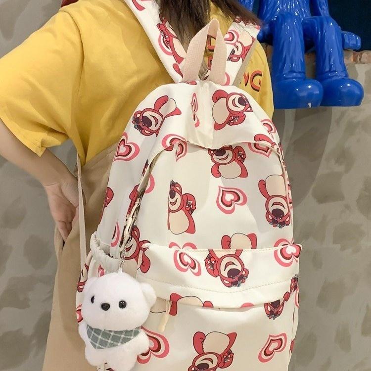 IELGY Women's Strawberry Bear Backpack, Large-capacity Fashion and Versatile Casual Schoolbag