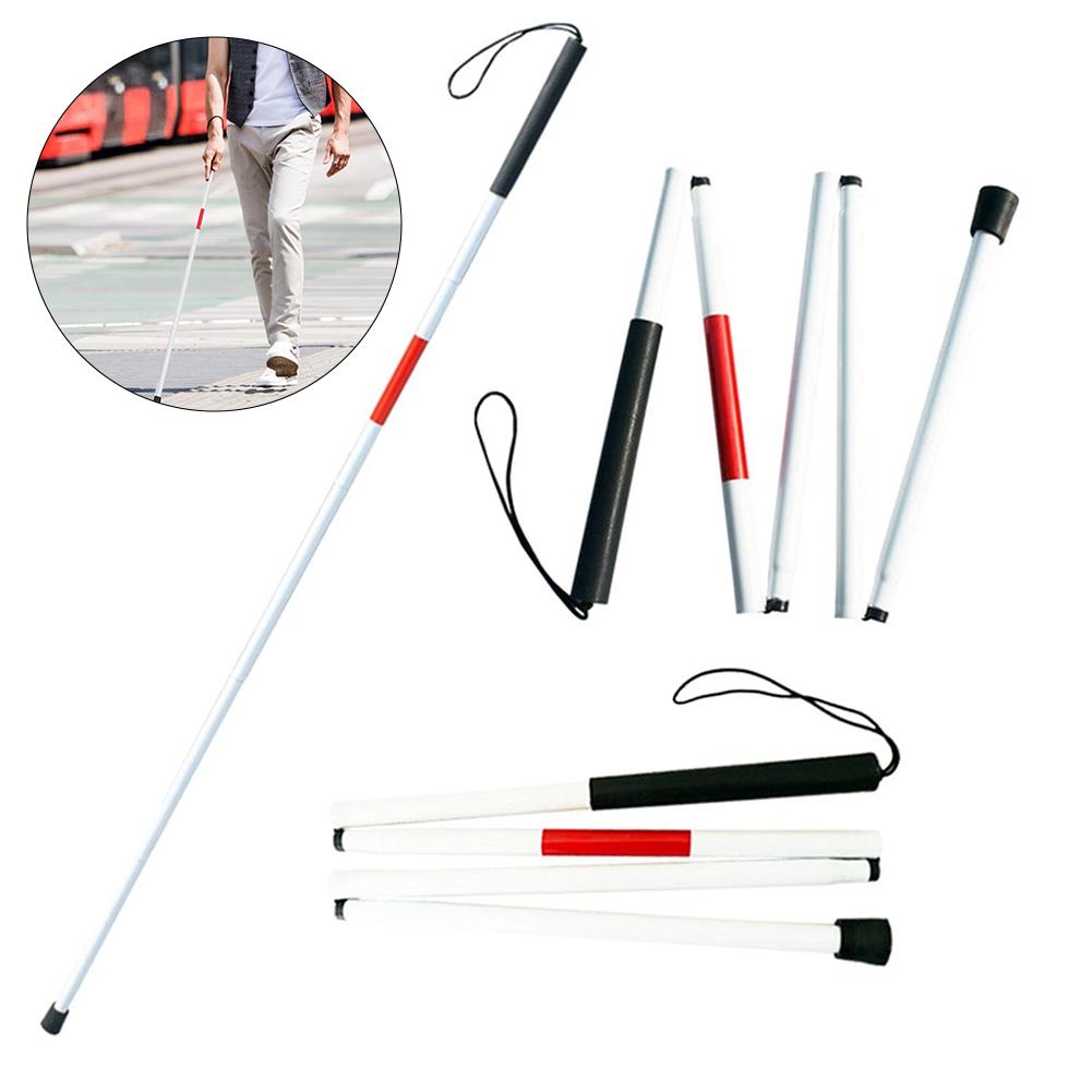 Aluminum Folding Cane with 4 Height Adjustments Reflective Strips Storage Bag for Elderly Visually Impaired Travel Safety