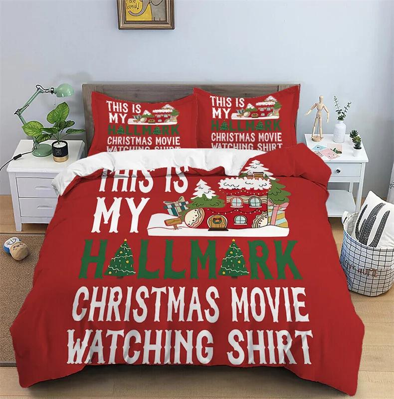 Christmas with Soft Fabric Duvet Set Red Festive Atmosphere Decoration nowflakes Printed Bedspread Cover Mery Christmas Theme duvet cover set