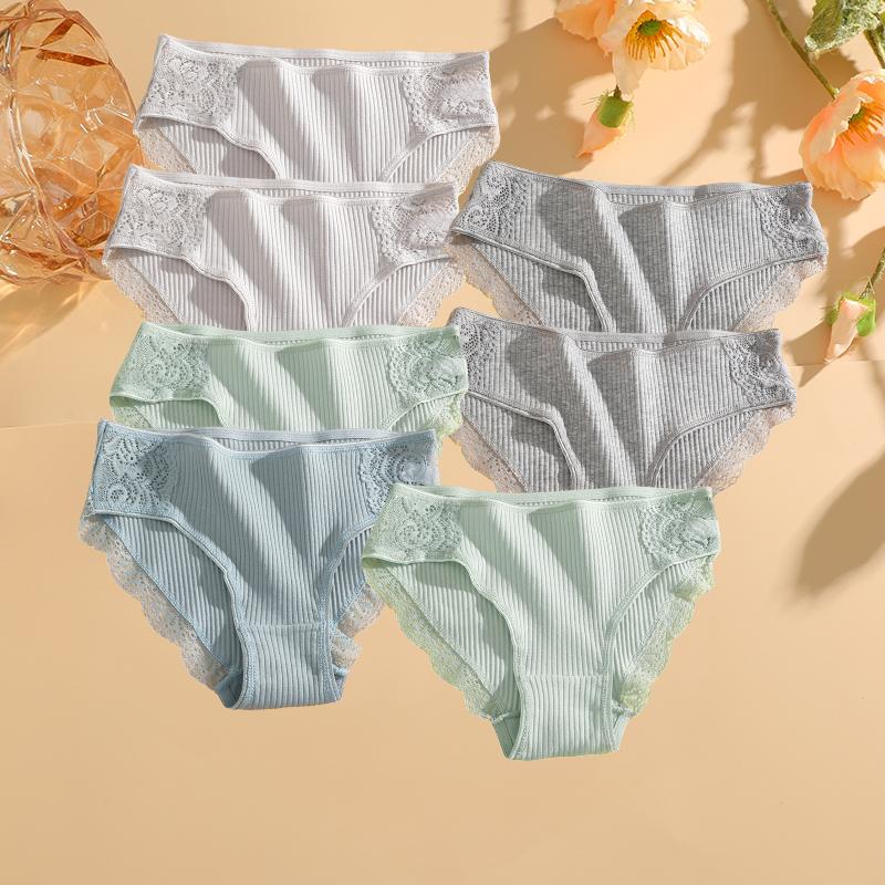 7PCS Cotton Underwear Women's Panties Set Comfort Underpants Floral Lace Briefs For Woman Sexy Low-Rise Pantys Intimates